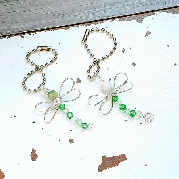 Dragonfly Beaded Keychain Bag Charm, Tree Agate Gemstone Accessories - Picture 2 of 4